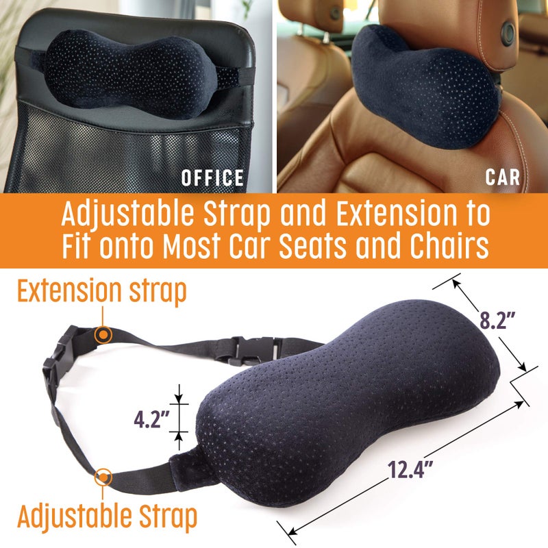 Flexicomfort Car Neck Pillow for Driving - Memory Foam Headrest Pillow with Easy-to-Carry Portable Bag - Compact Multi Purpose Travel Pillow - Machine Washable Soft Plush Cover - Extension Strap - Image 5
